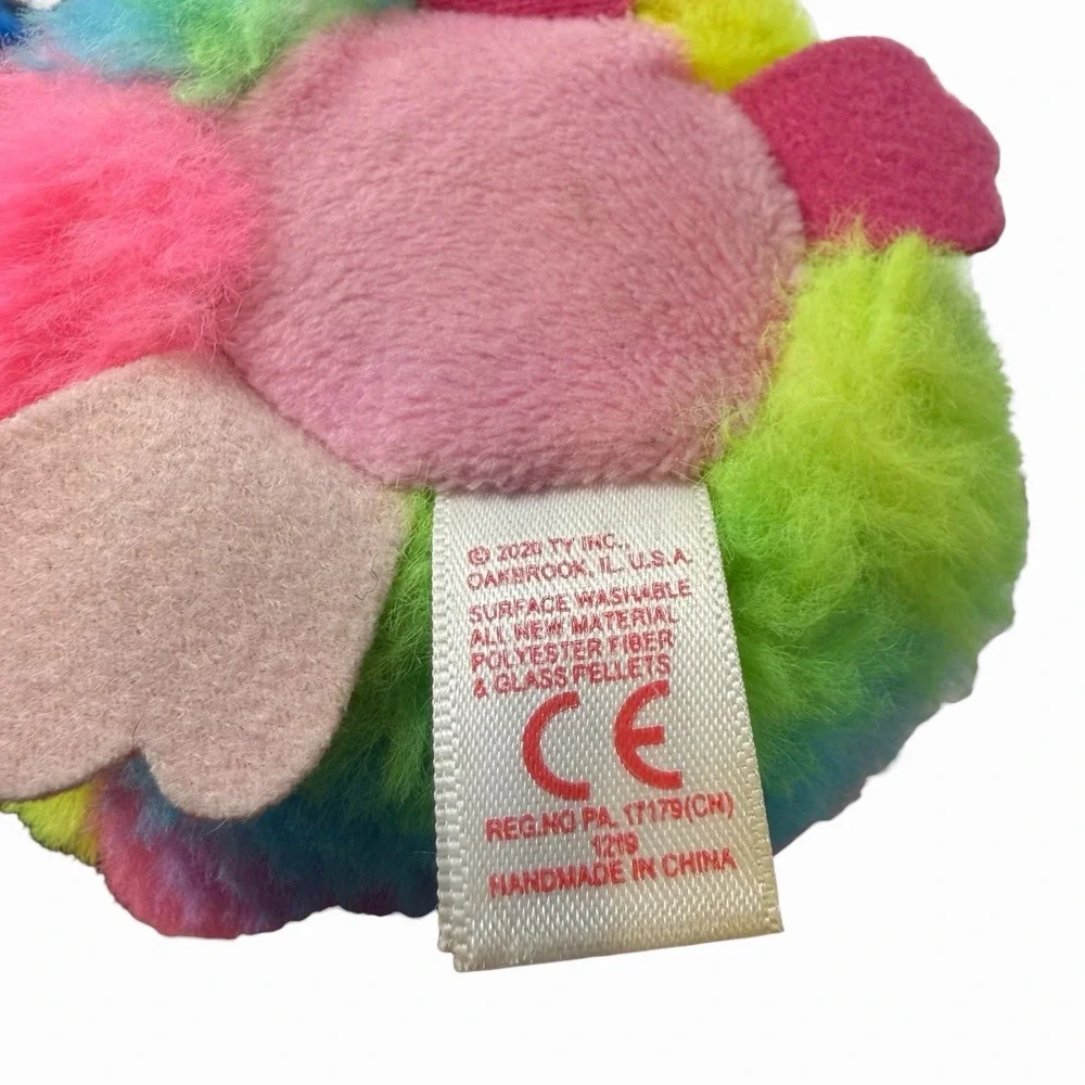 Ty Beanie Boos‎ Rainbow Bird Puffies Plush Glitter Eyes Feet Round Ball Tye Dye